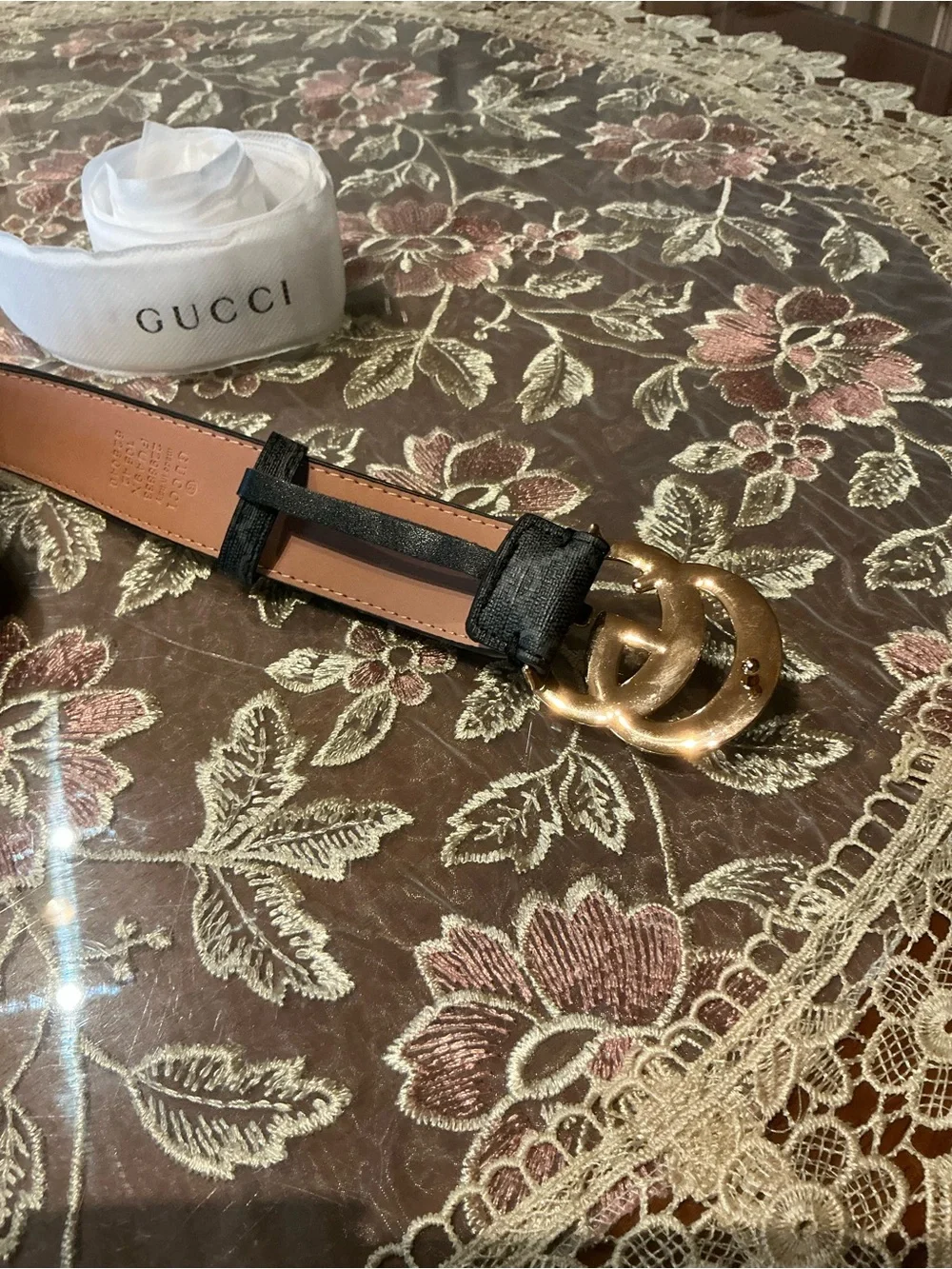 Gucci Brown GG Canvas Belt with Gold Double G Buckle